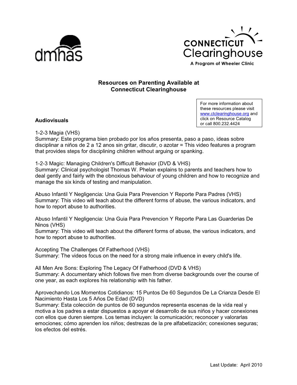 Resources on Parenting Available at Connecticut Clearinghouse