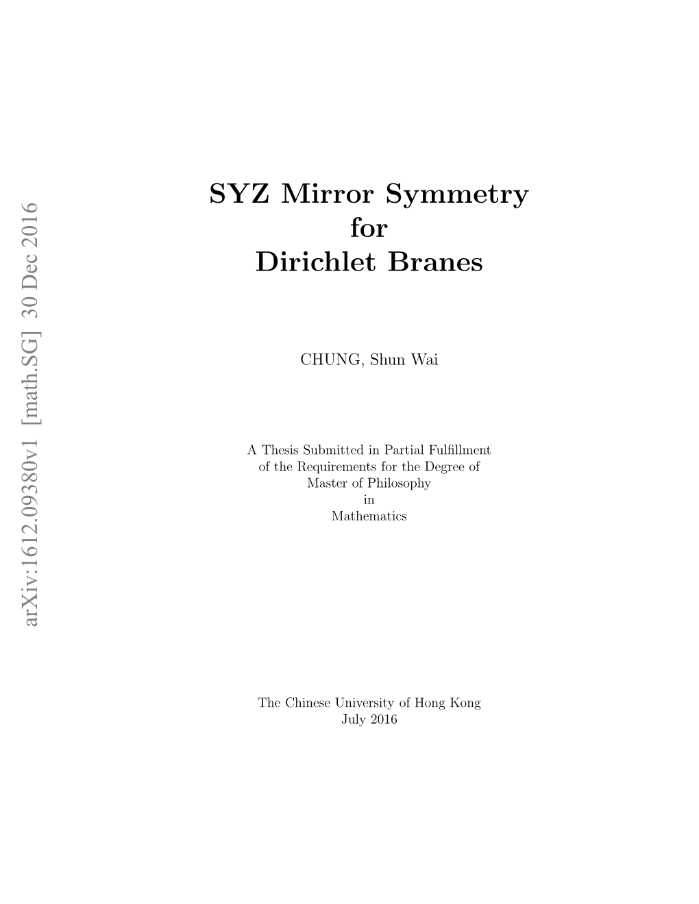 SYZ Mirror Symmetry for Dirichlet Branes