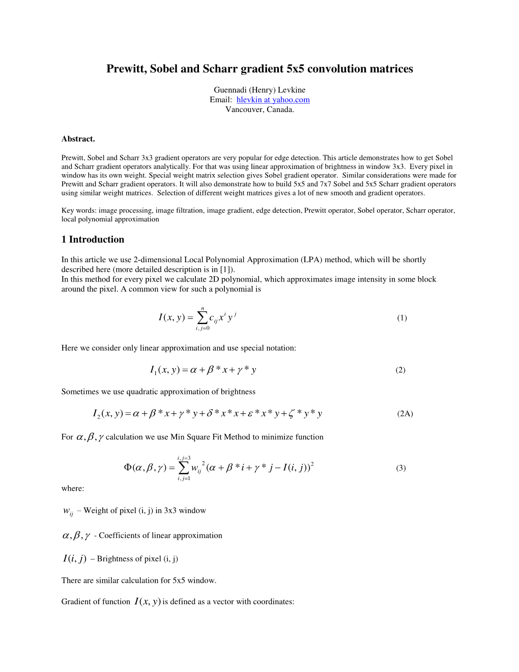 Prewitt, Sobel and Scharr Gradient 5X5 Convolution Matrices