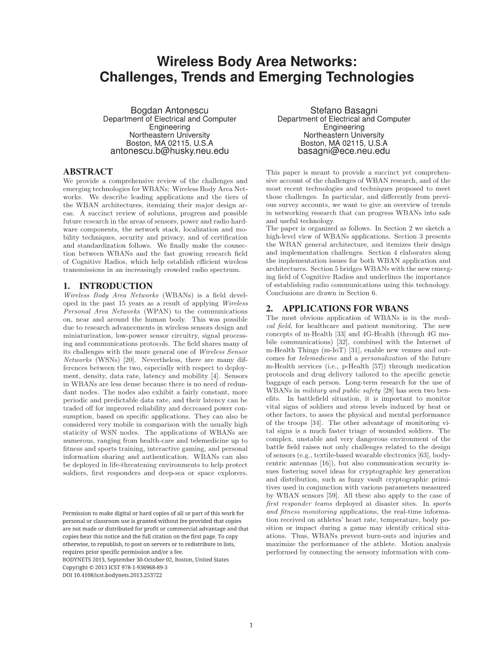 Wireless Body Area Networks: Challenges, Trends and Emerging Technologies