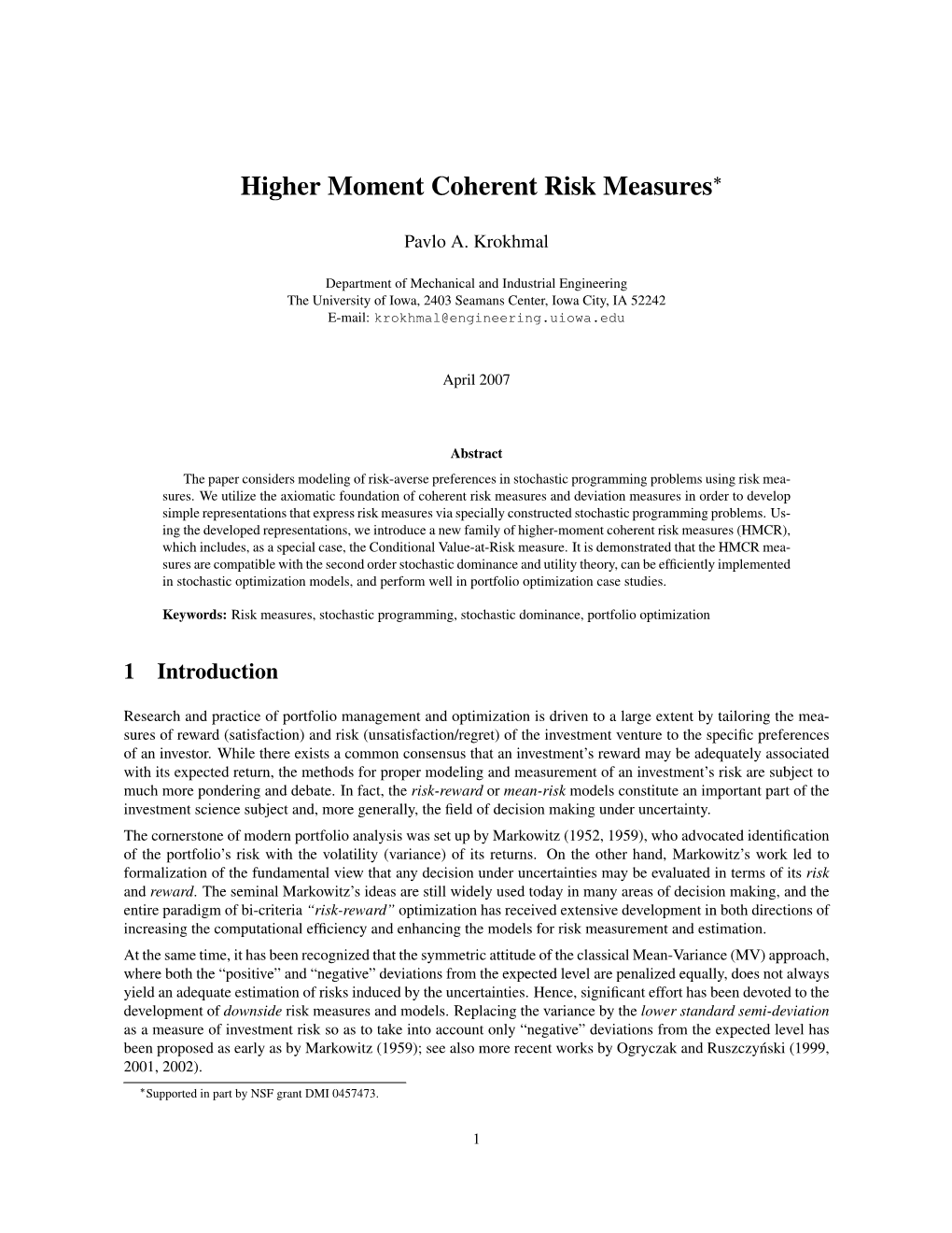 Higher Moment Coherent Risk Measures∗