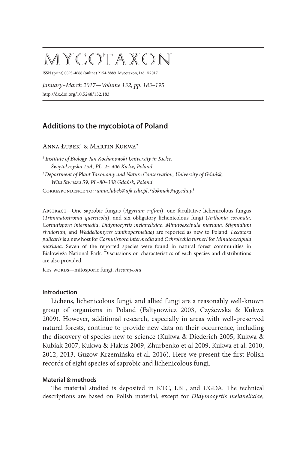 Additions to the Mycobiota of Poland