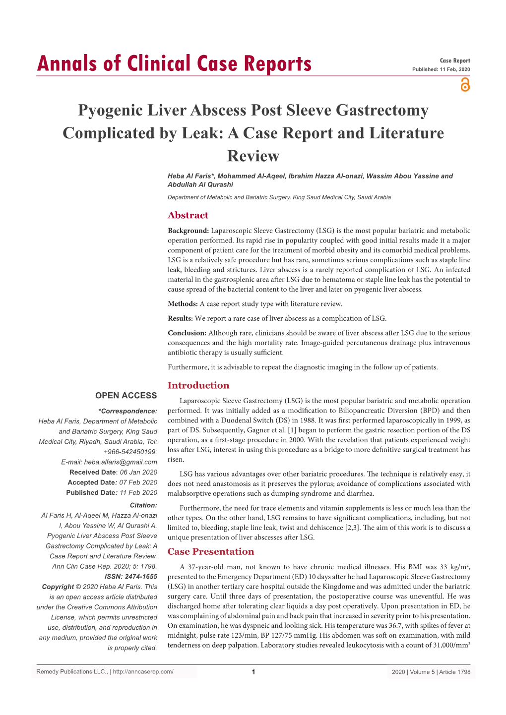 Pyogenic Liver Abscess Post Sleeve Gastrectomy Complicated by Leak: a Case Report and Literature Review