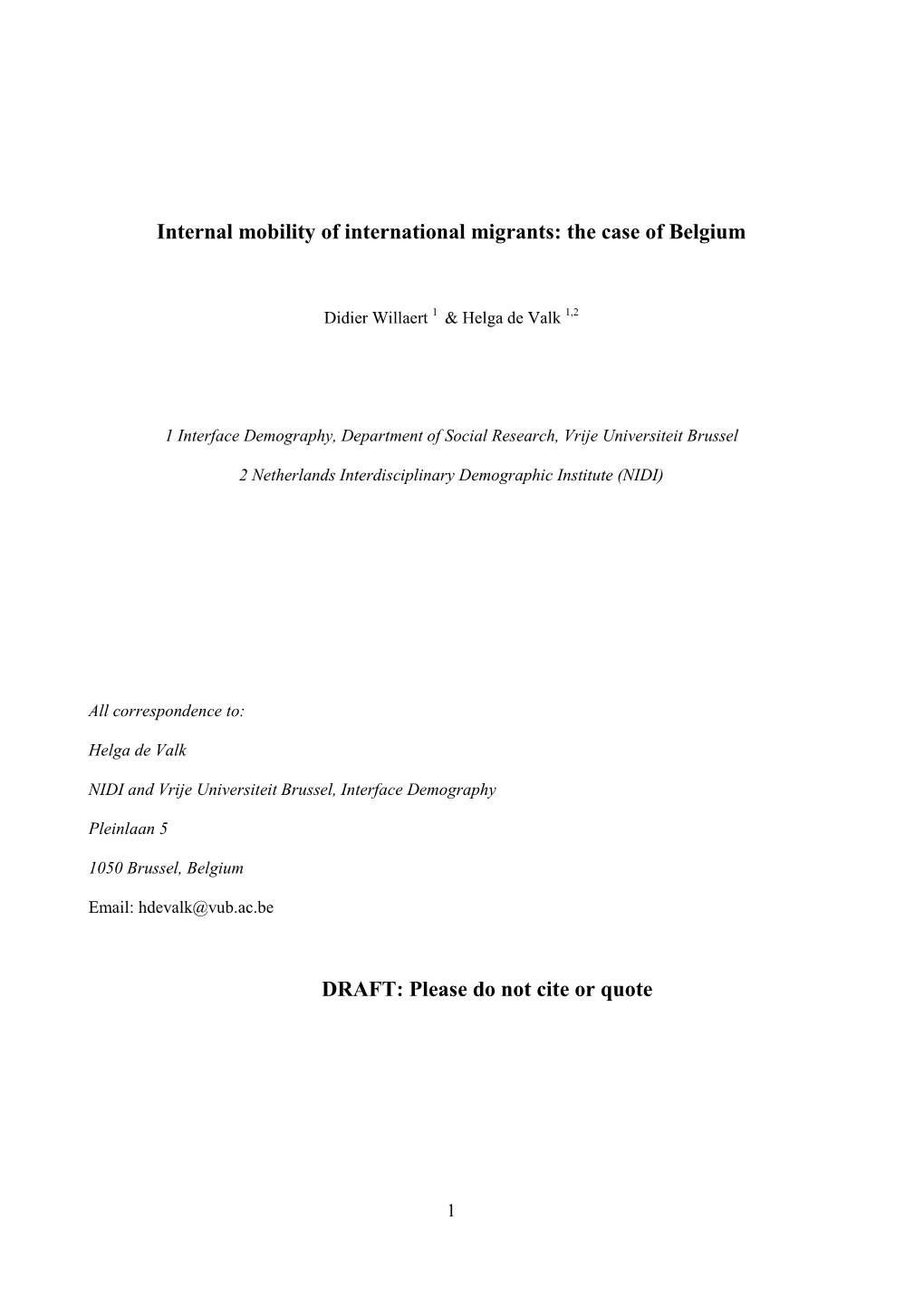 Internal Mobility of International Migrants: the Case of Belgium