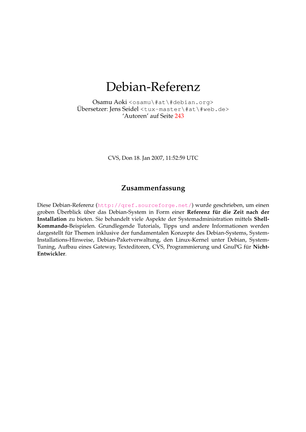 Debian Linux Referenz (PDF, 265 Seiten)