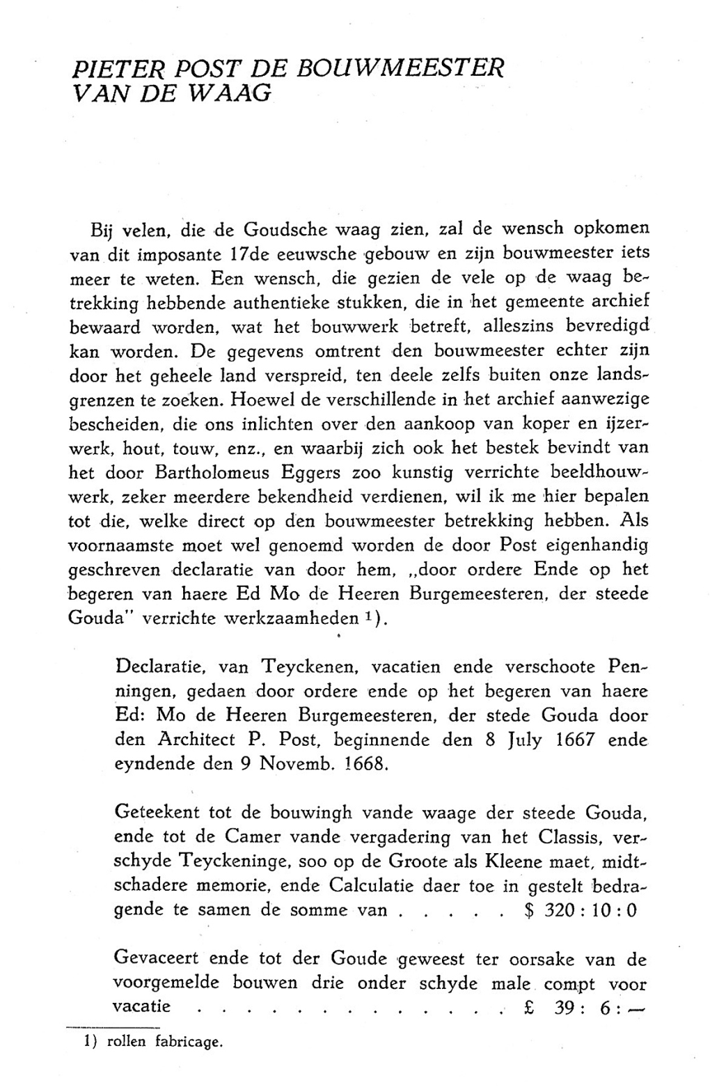Pieter Post De Bouwmeester Van De Waa,G
