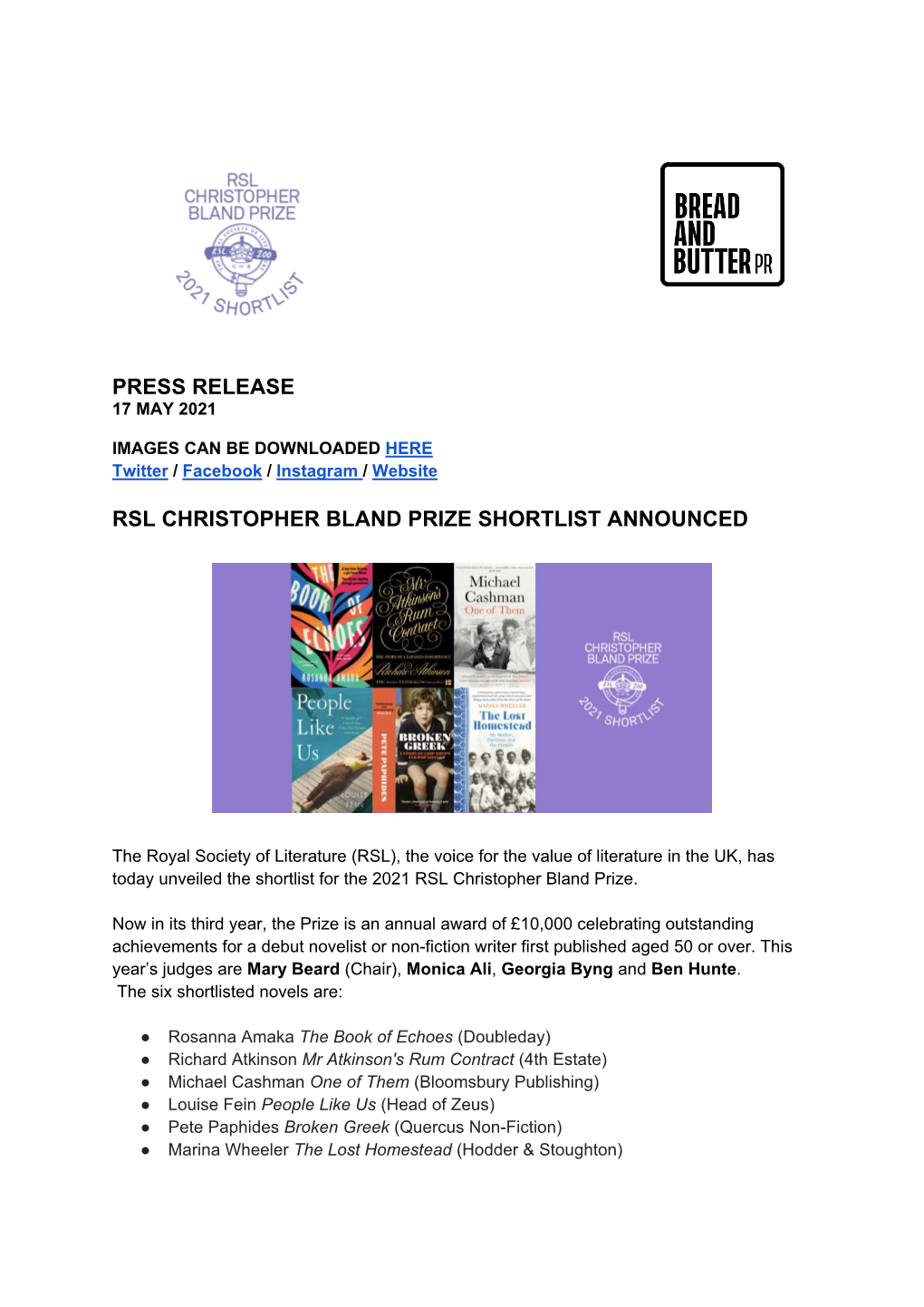 Press Release Rsl Christopher Bland Prize