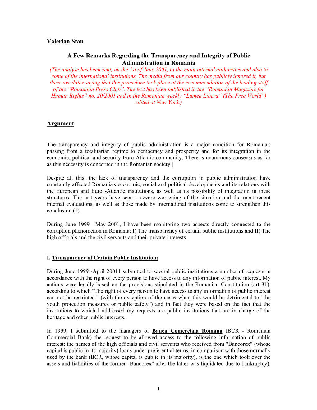 Analysis on Government Transparency and Integrity