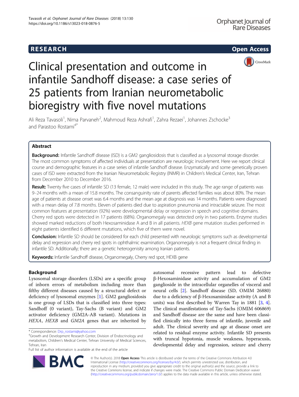 Clinical Presentation and Outcome in Infantile Sandhoff Disease: a Case