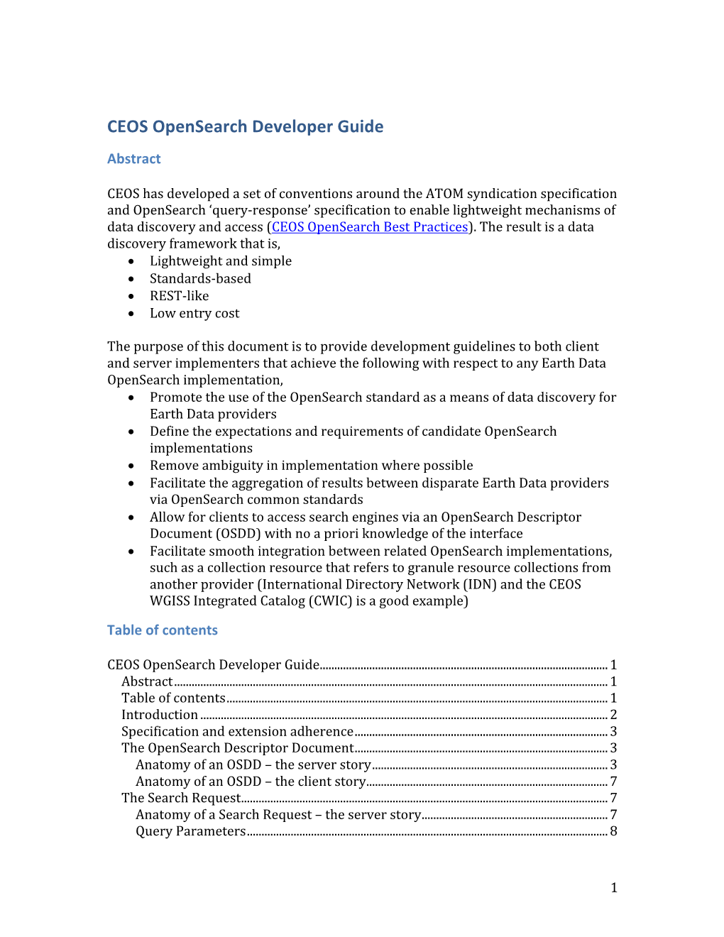 CEOS Opensearch Developer Guide Abstract