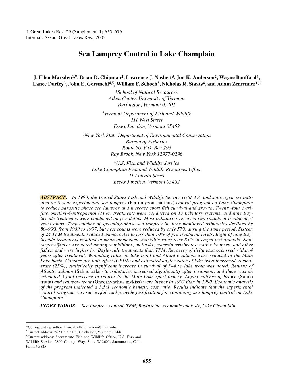 Sea Lamprey Control in Lake Champlain