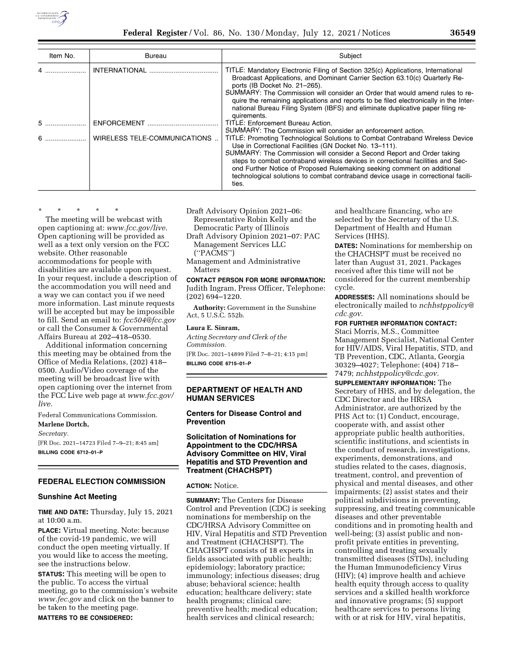 Federal Register/Vol. 86, No. 130/Monday, July 12, 2021/Notices