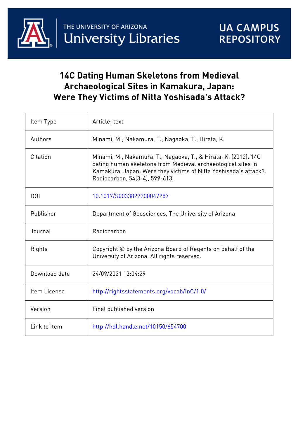 599 14C Dating Human Skeletons