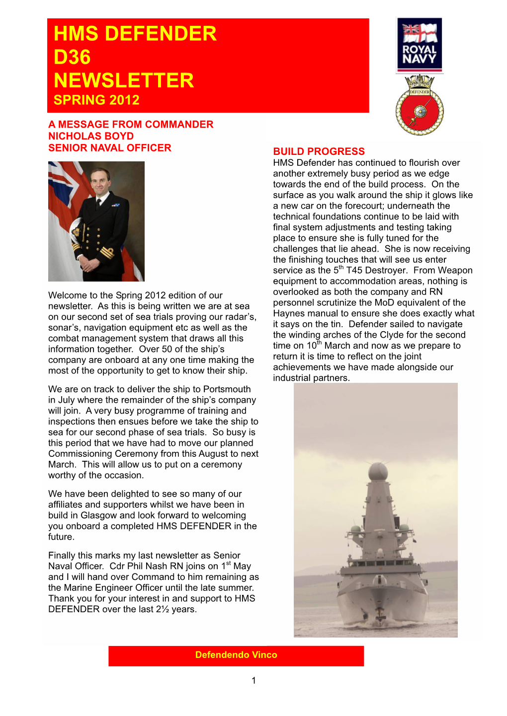 Hms Defender D36 Newsletter