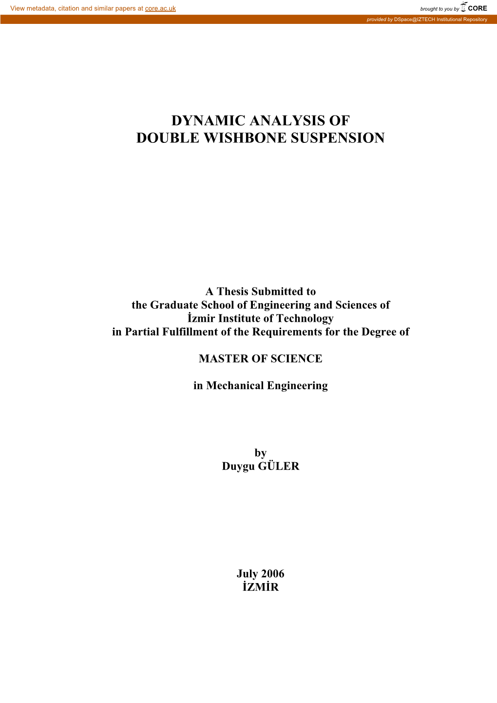 Dynamic Analysis of Double Wishbone Suspension