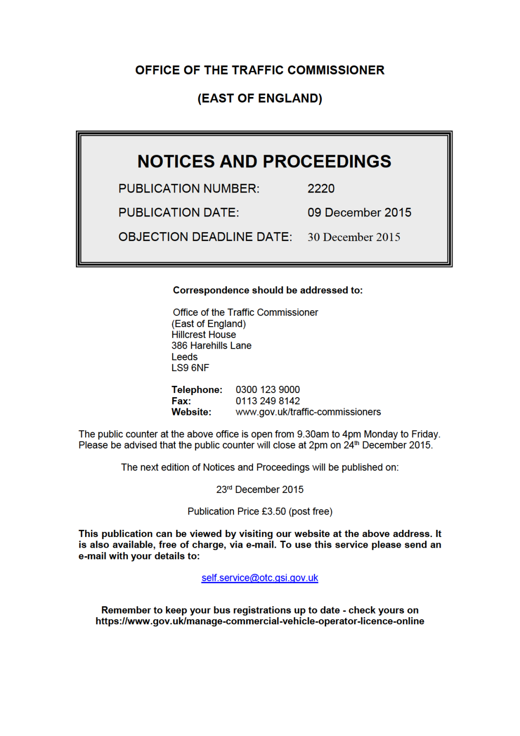 NOTICES and PROCEEDINGS 9 December 2015