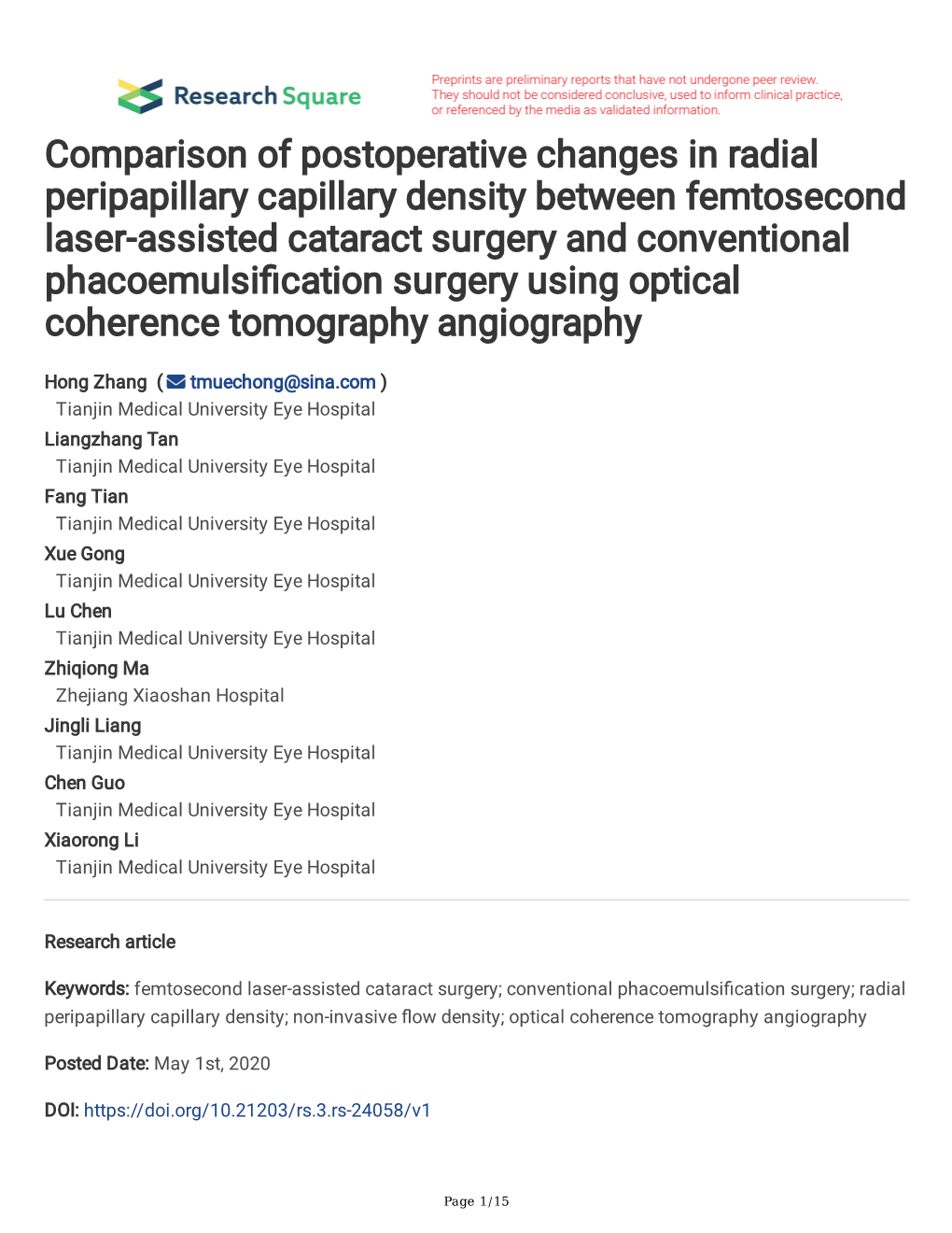 Comparison of Postoperative Changes in Radial Peripapillary Capillary Density Between Femtosecond Laser- Assisted Cataract Surge