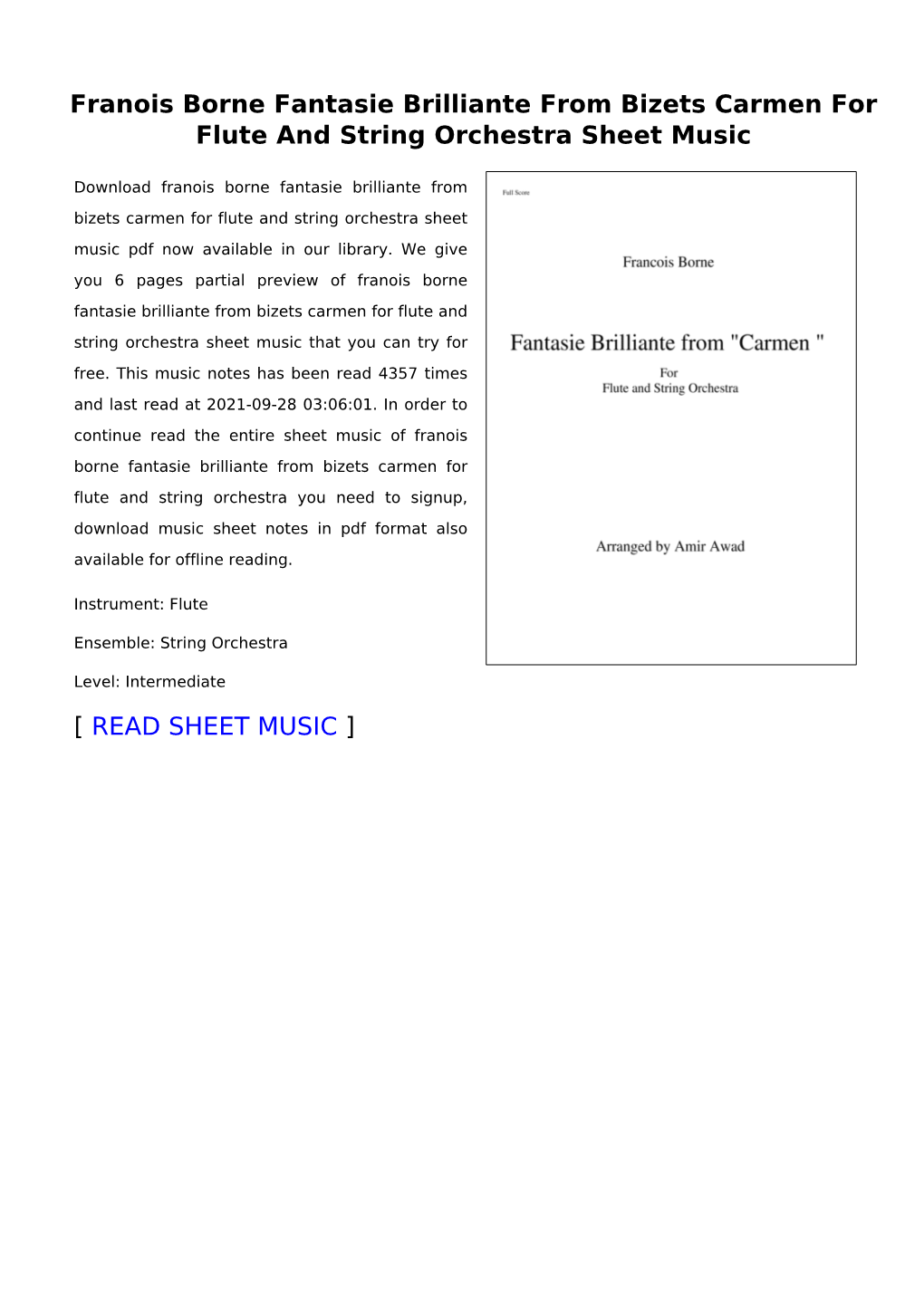 Franois Borne Fantasie Brilliante from Bizets Carmen for Flute and String Orchestra Sheet Music