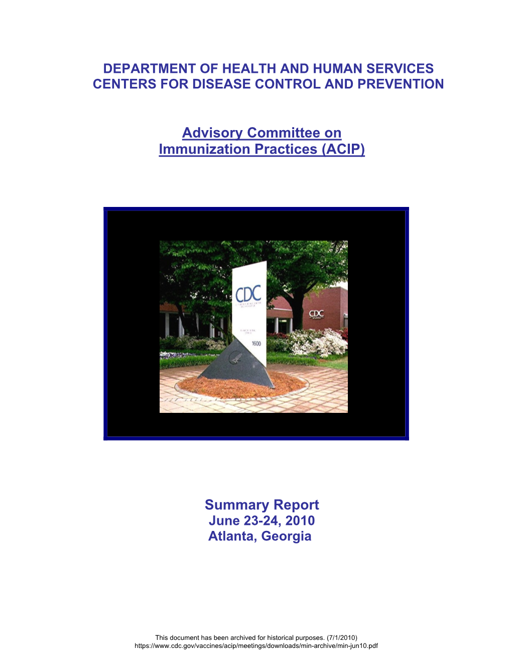 Department of Health and Human Services Centers for Disease Control and Prevention