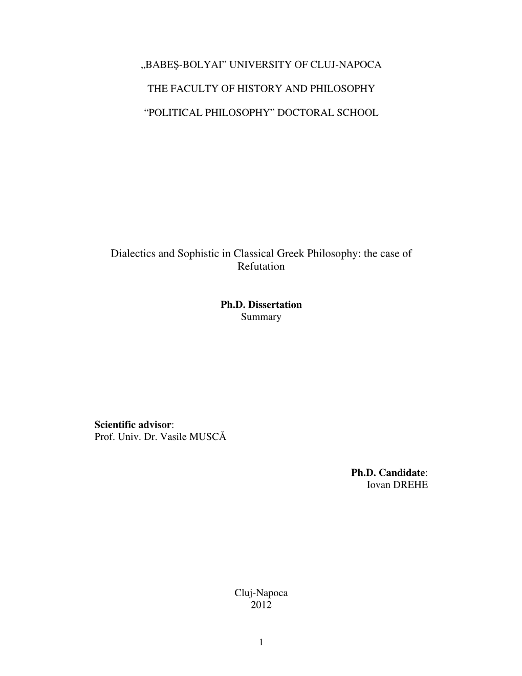 Dialectics and Sophistic in Classical Greek Philosophy: the Case of Refutation