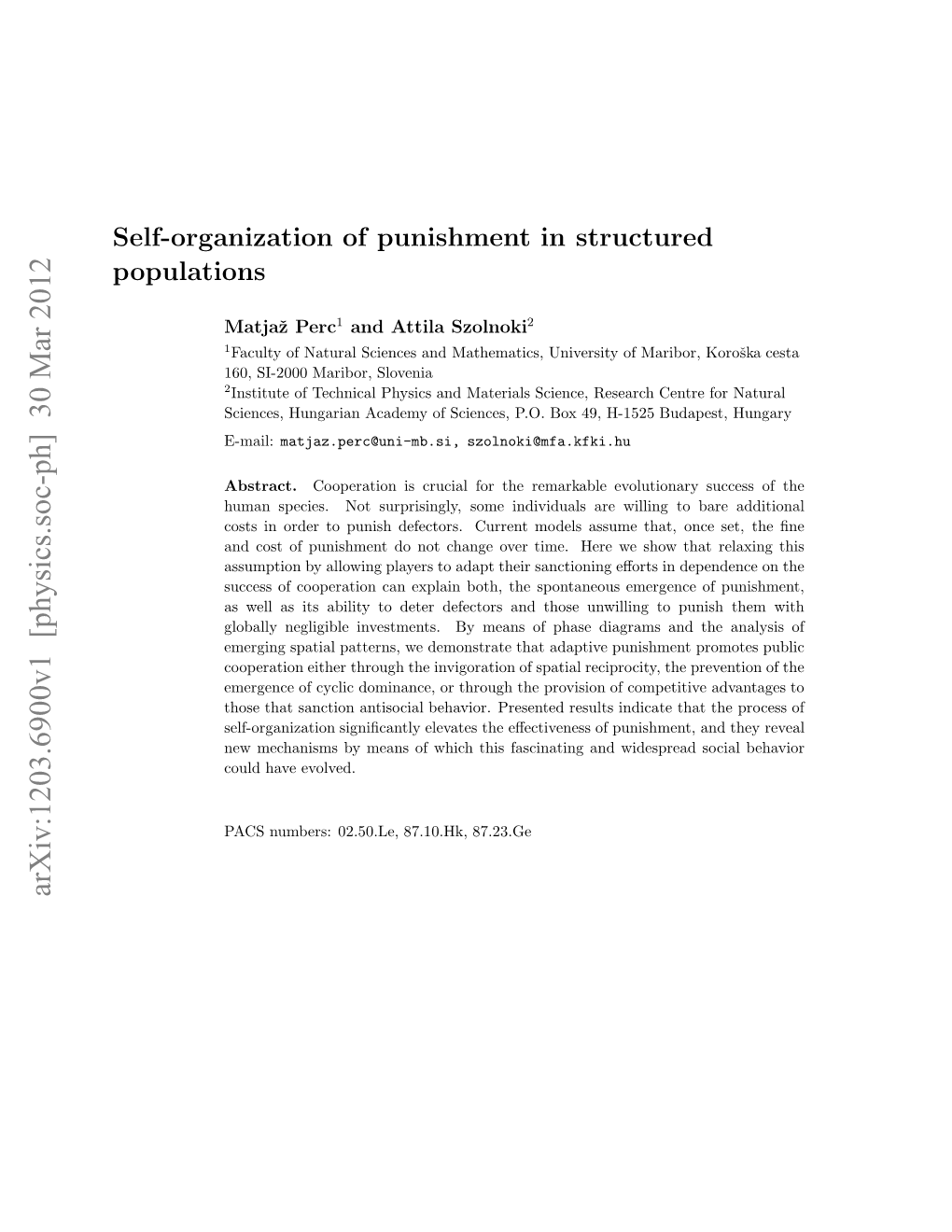 Self-Organization of Punishment in Structured Populations 2