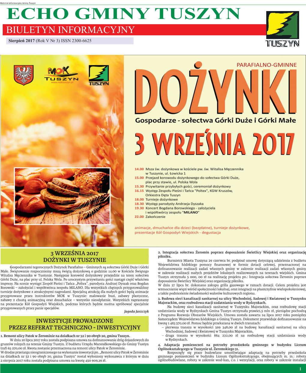 ECHO GMINY TUSZYN BIULETYN INFORMACYJNY Sierpień 2017 (Rok V Nr 3) ISSN 2300-6625