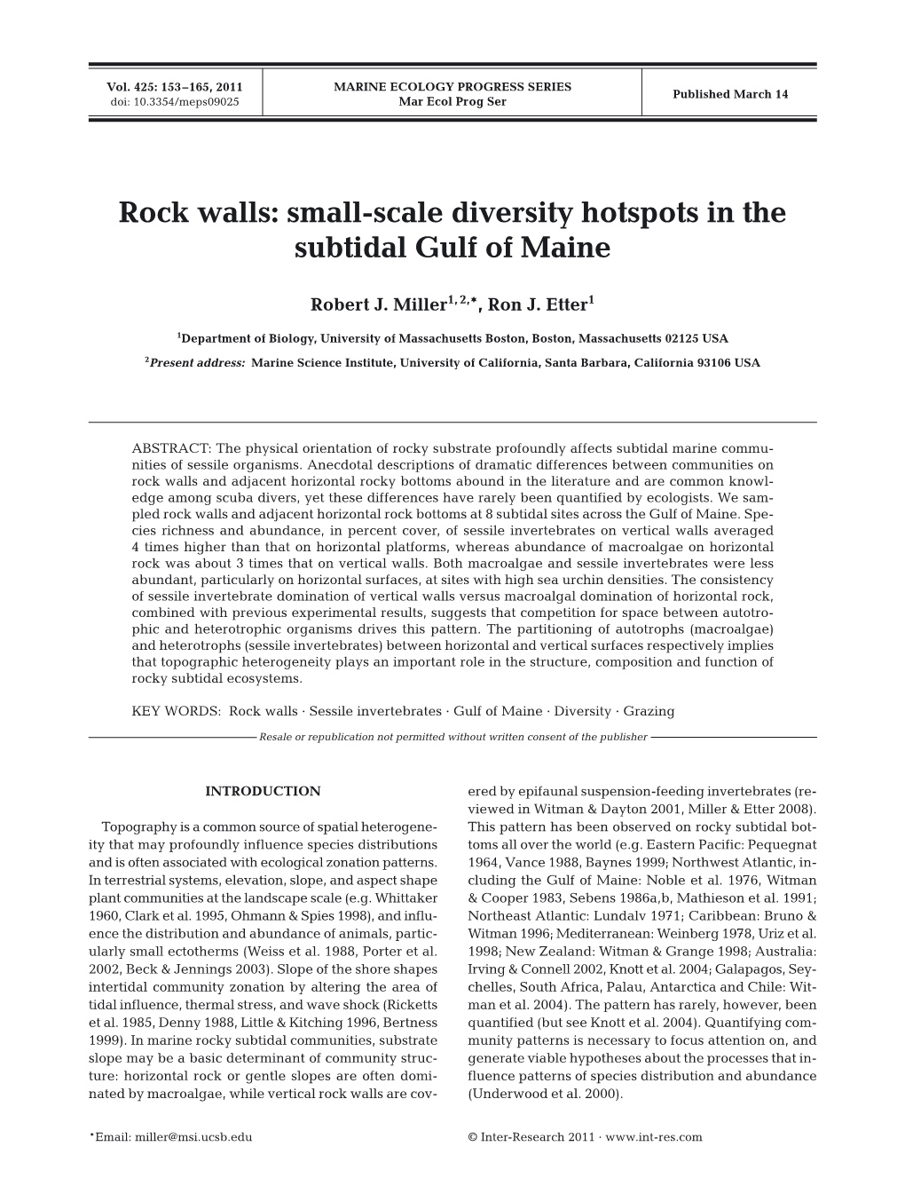 Rock Walls: Small-Scale Diversity Hotspots in the Subtidal Gulf of Maine
