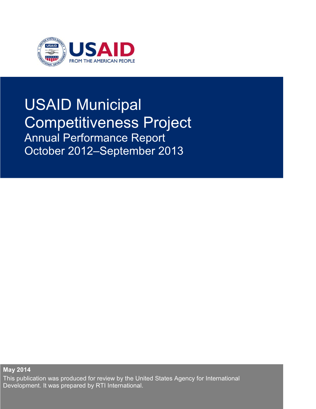 USAID Municipal Competitiveness Project (MCP) Annual Performance Report October 2012 – September 2013