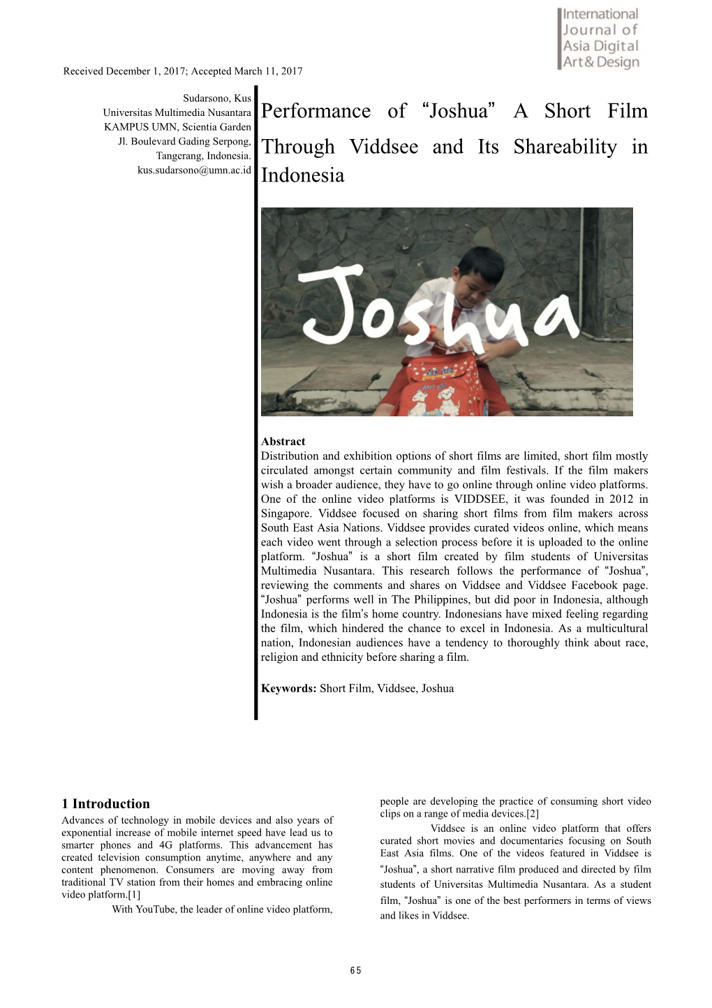 “Joshua” a Short Film Through Viddsee and Its Shareability In