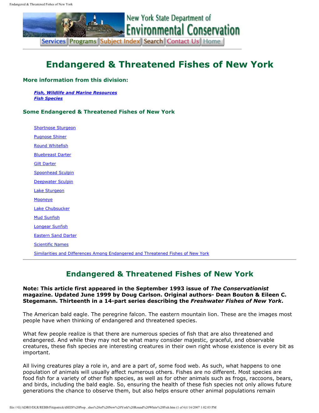 Endangered & Threatened Fishes of New York