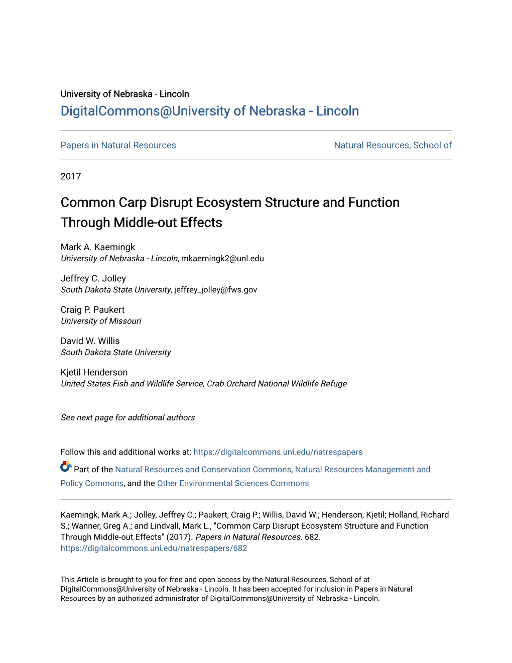 Common Carp Disrupt Ecosystem Structure and Function Through Middle-Out Effects