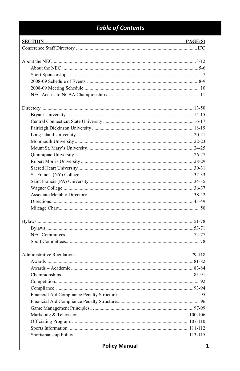 Table of Contents