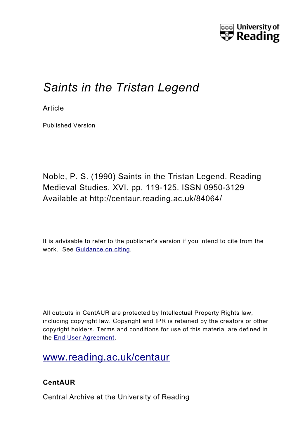 Saints in the Tristan Legend