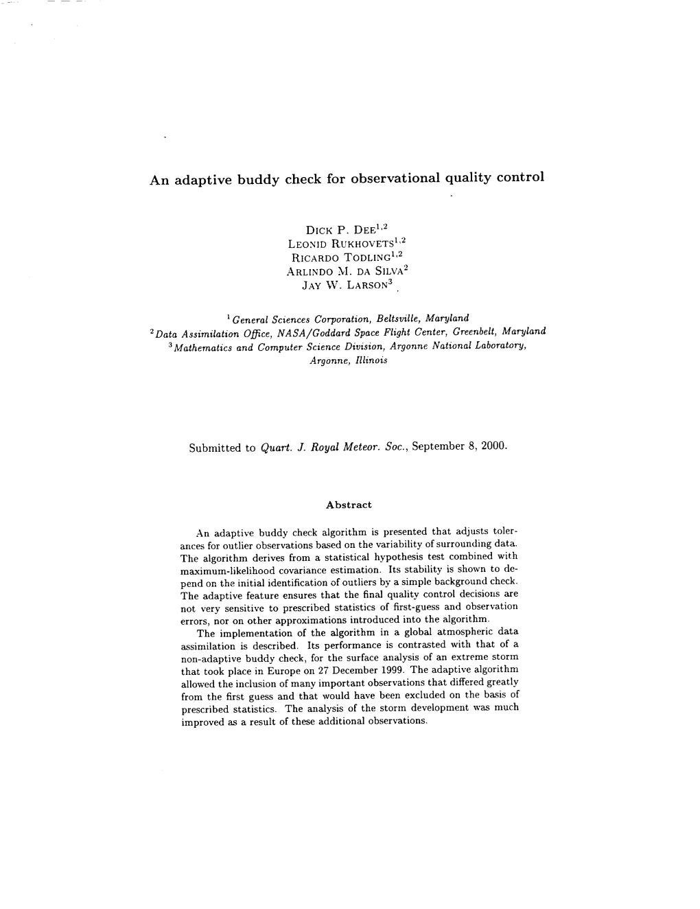 An Adaptive Buddy Check for Observational Quality Control Submitted to Quart. J. Royal Meteor. Soc., September 8, 2000