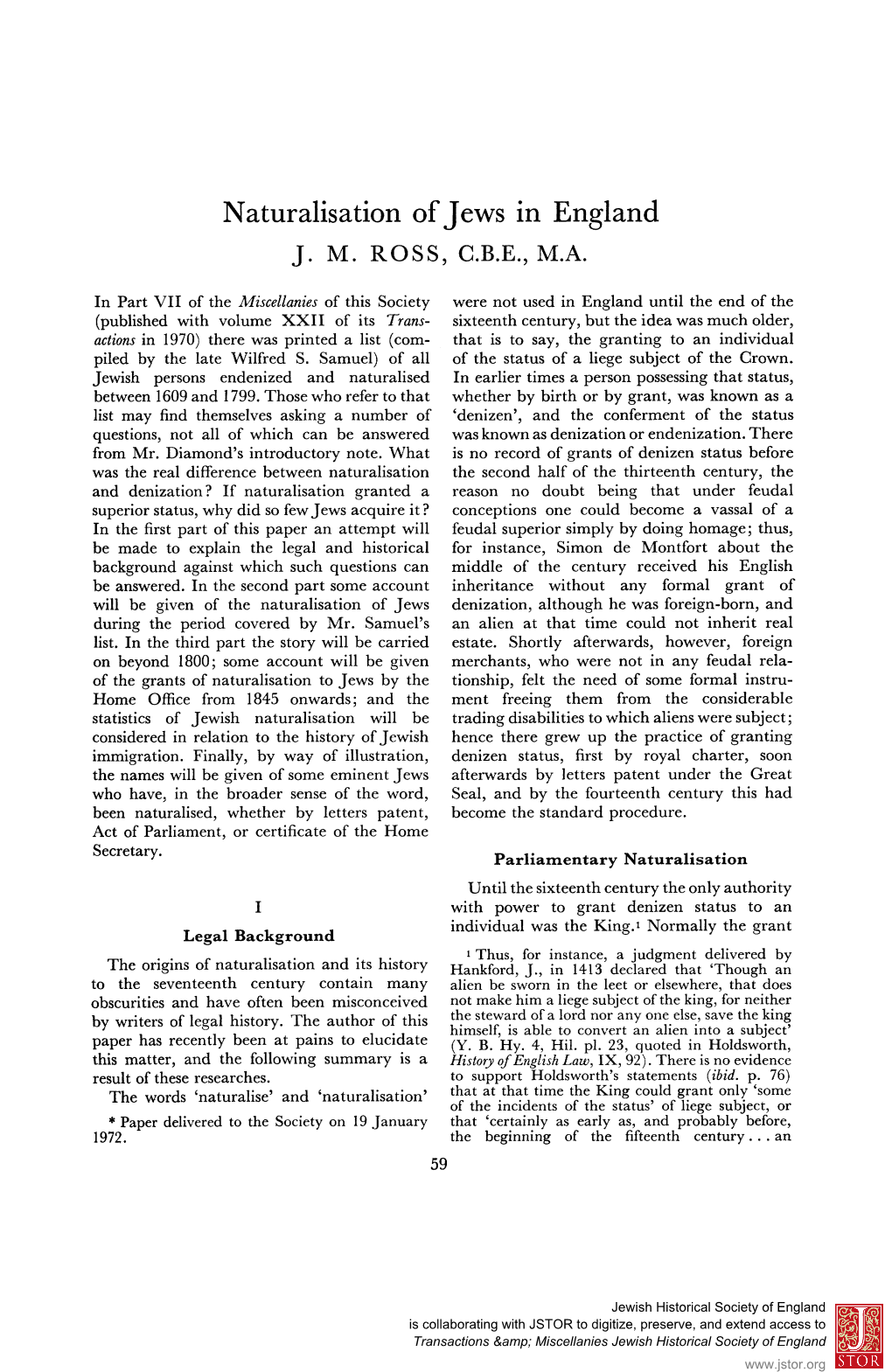 Naturalisation of Jews in England