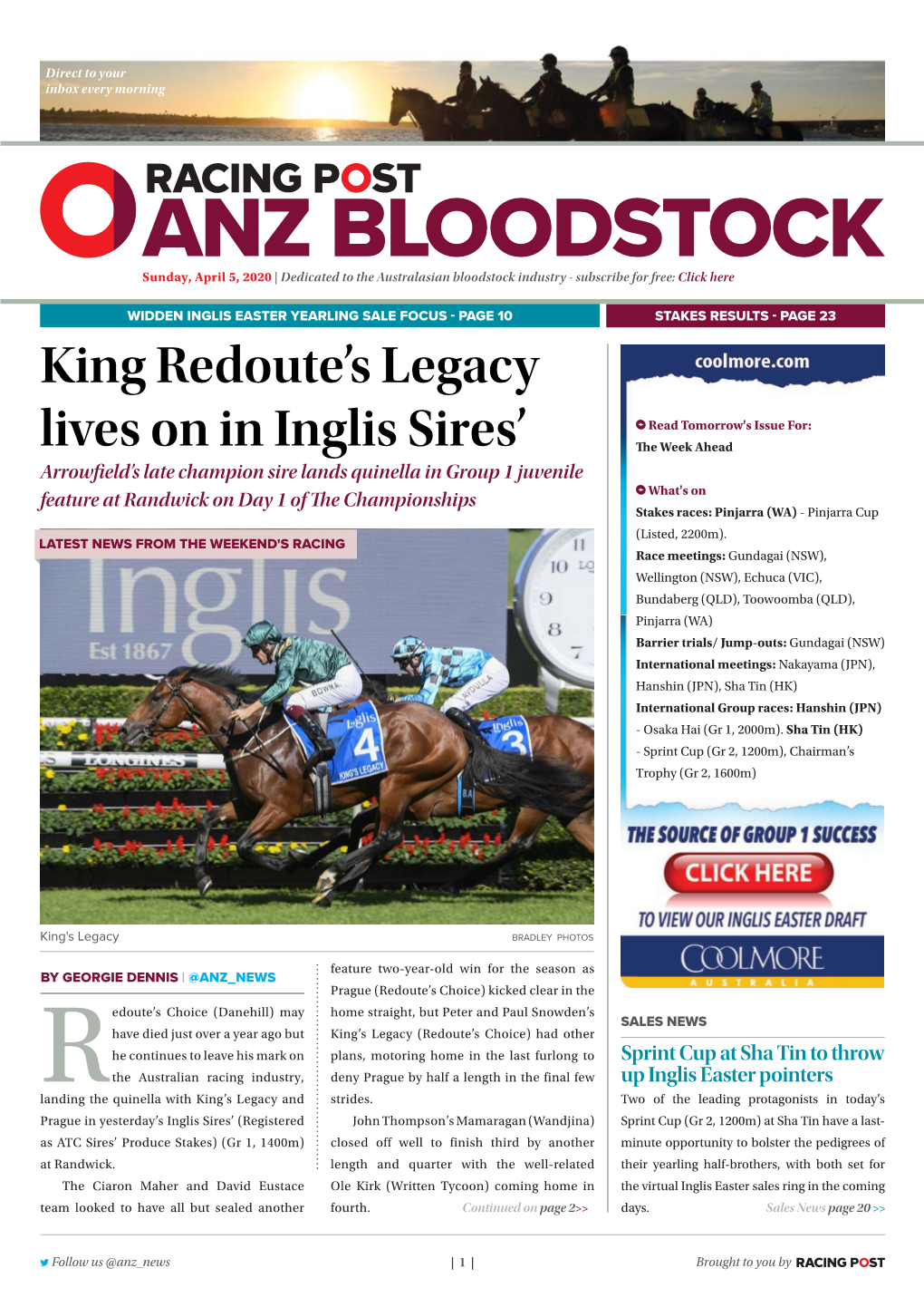 King Redoute's Legacy Lives on in Inglis Sires'