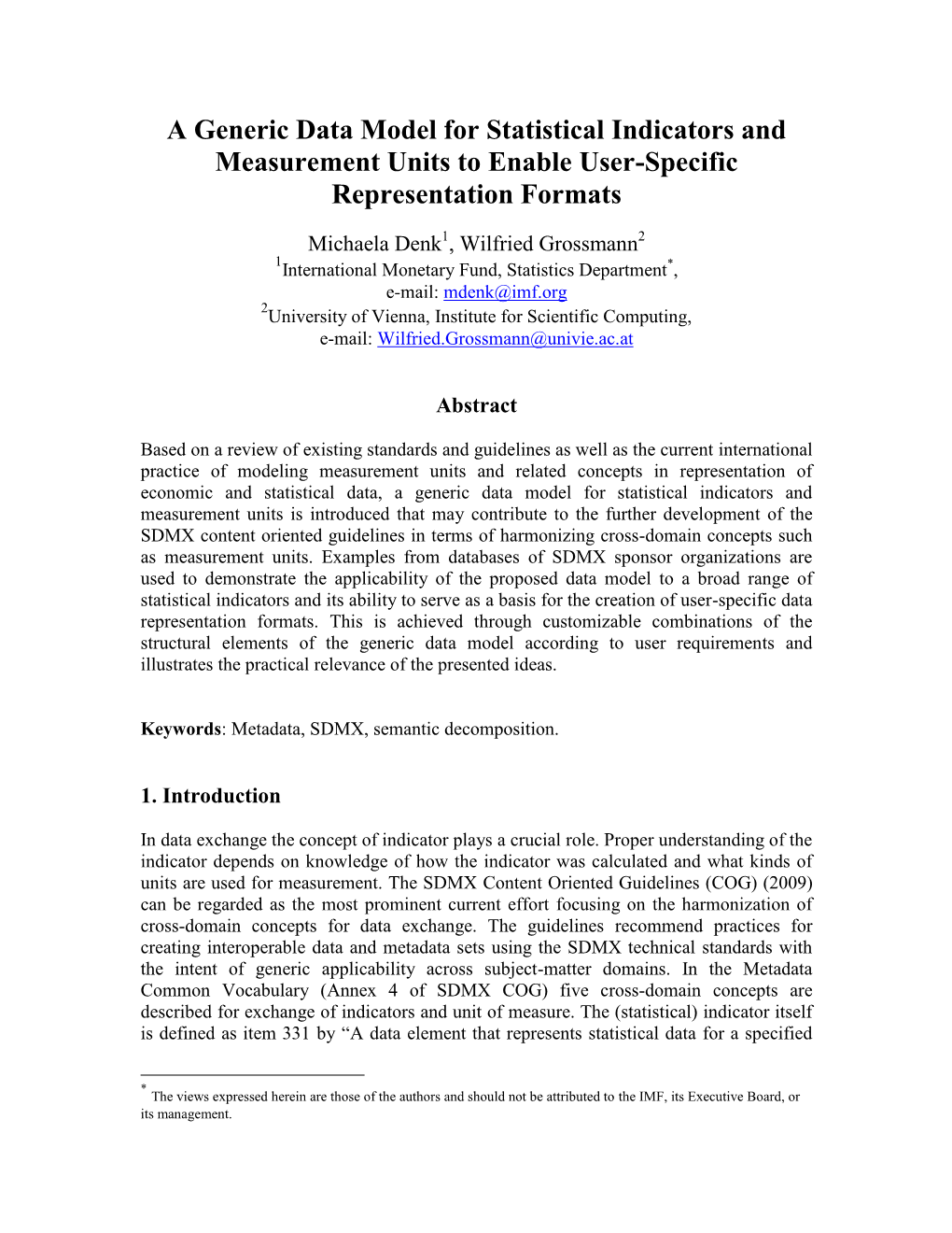 A Generic Data Model for Statistical Indicators and Measurement Units to Enable User-Specific Representation Formats