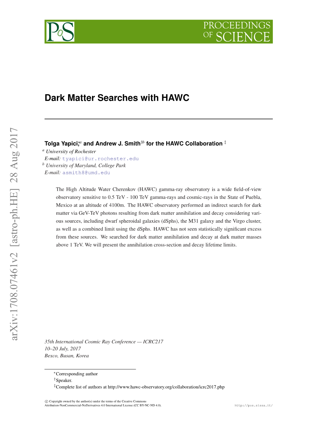 Dark Matter Searches with HAWC
