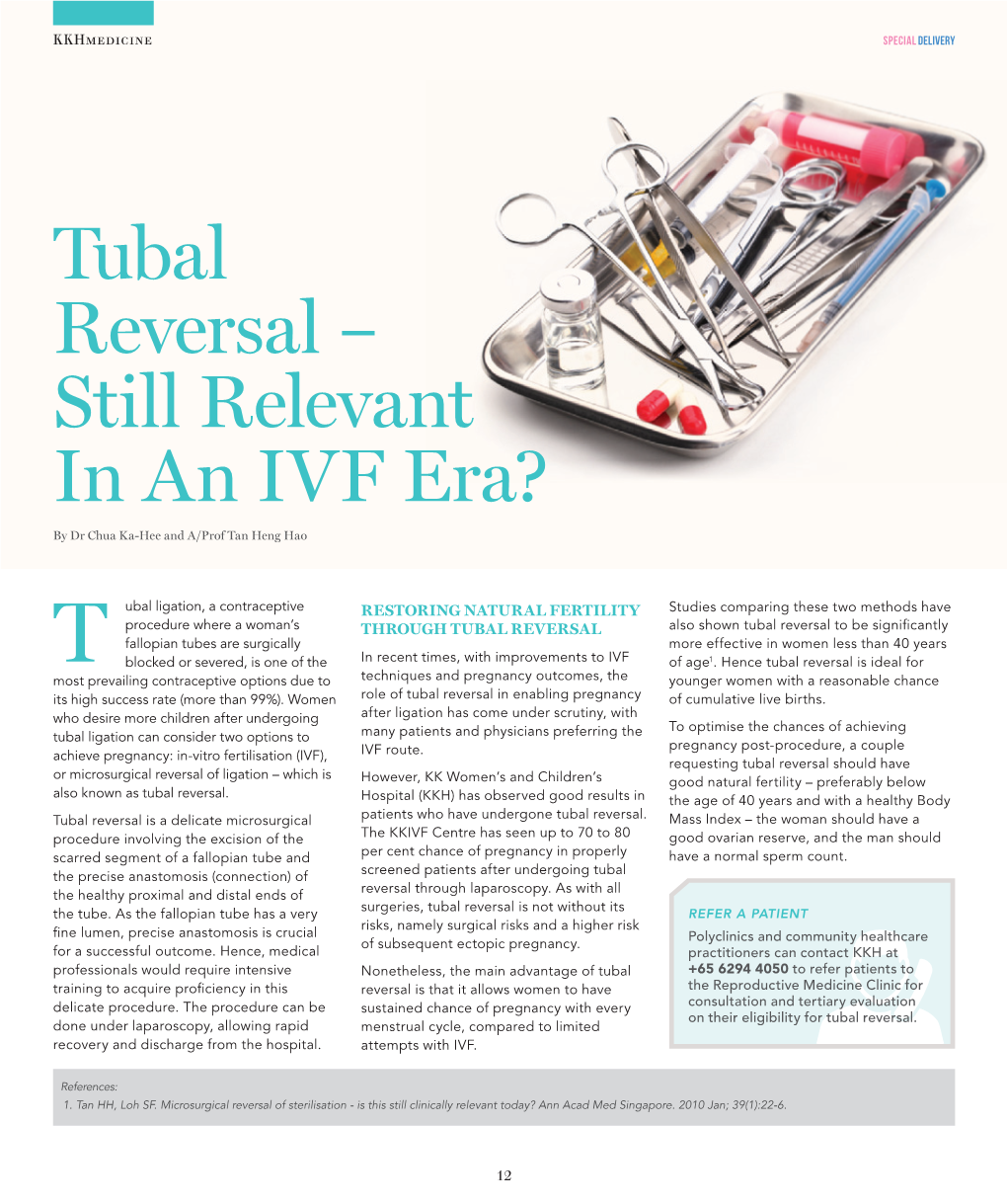 Tubal Reversal – Still Relevant in an IVF Era? by Dr Chua Ka-Hee and A/Prof Tan Heng Hao