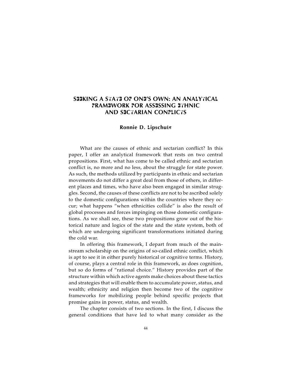 An Analytical Framework for Assessing Ethnic and Sectarian Conflicts