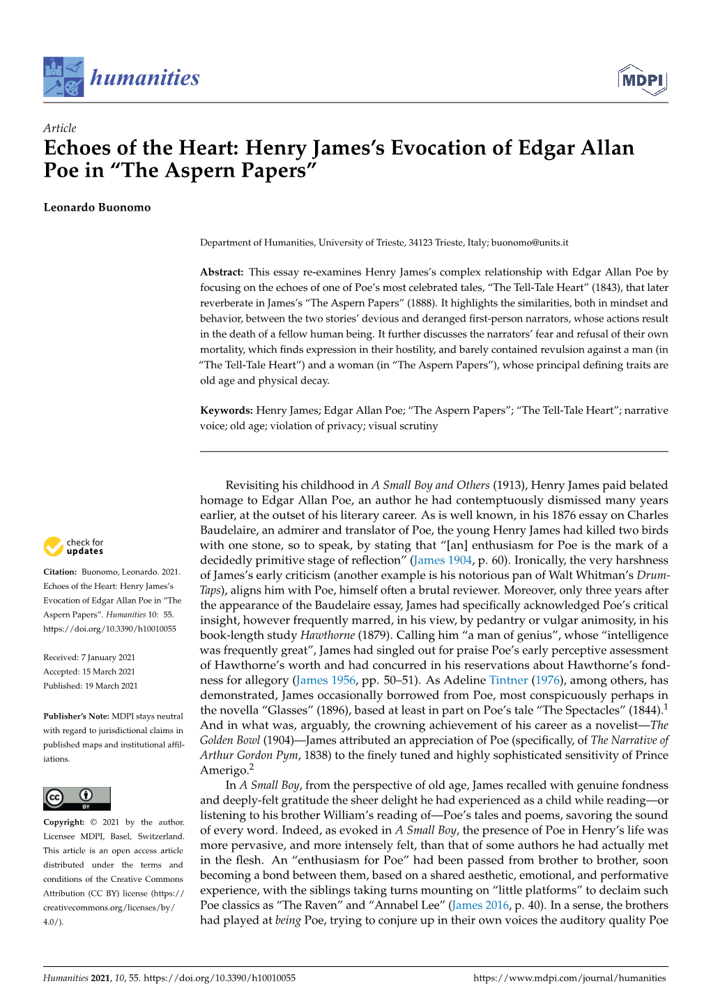 Henry James's Evocation of Edgar Allan Poe in “The Aspern Papers”