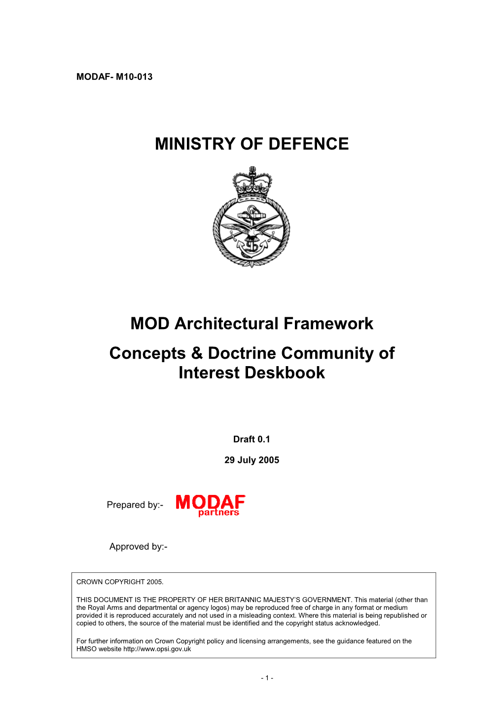 MINISTRY of DEFENCE MOD Architectural Framework Concepts