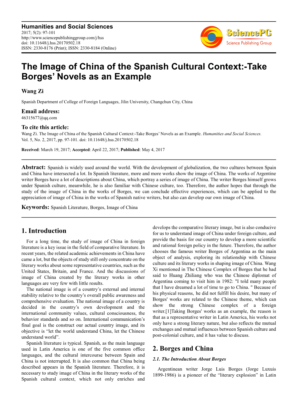 The Image of China of the Spanish Cultural Context:-Take Borges' Novels As an Example