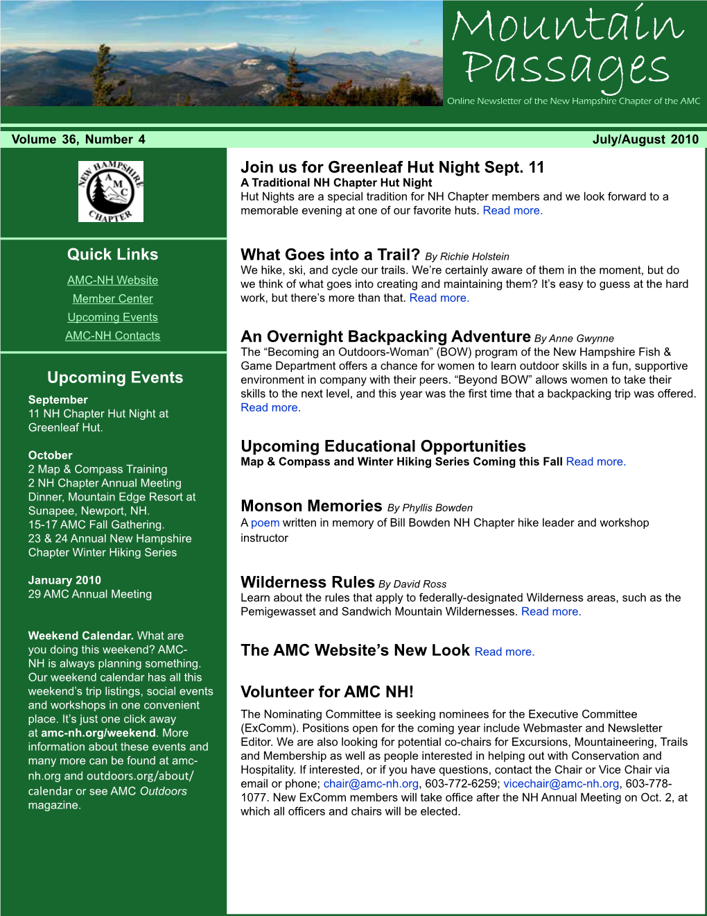 Mountain Passages Online Newsletter of the New Hampshire Chapter of the AMC