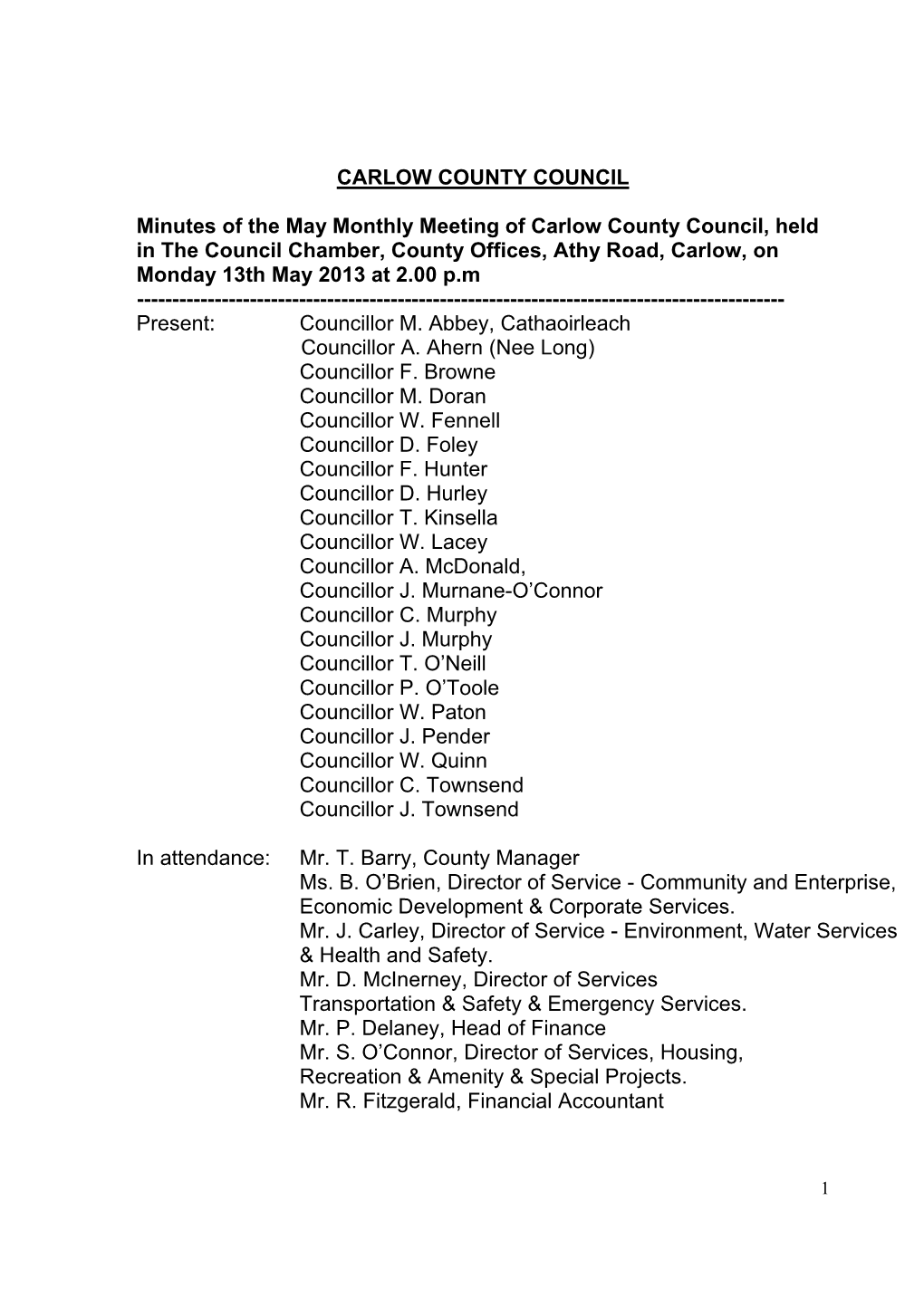 Minutes Carlow County Council May 2013