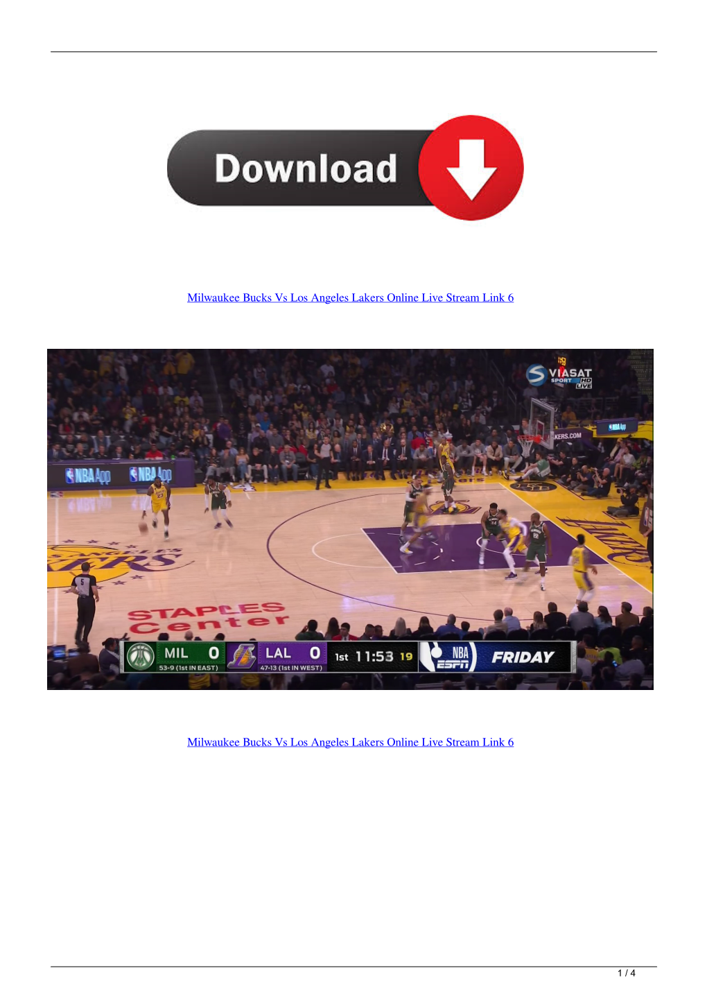 Milwaukee Bucks Vs Los Angeles Lakers Online Live Stream Link 6