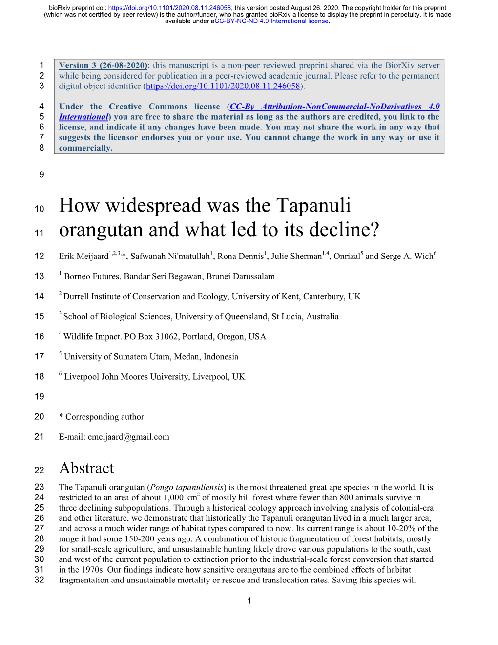 How Widespread Was the Tapanuli Orangutan and What Led to Its Decline?