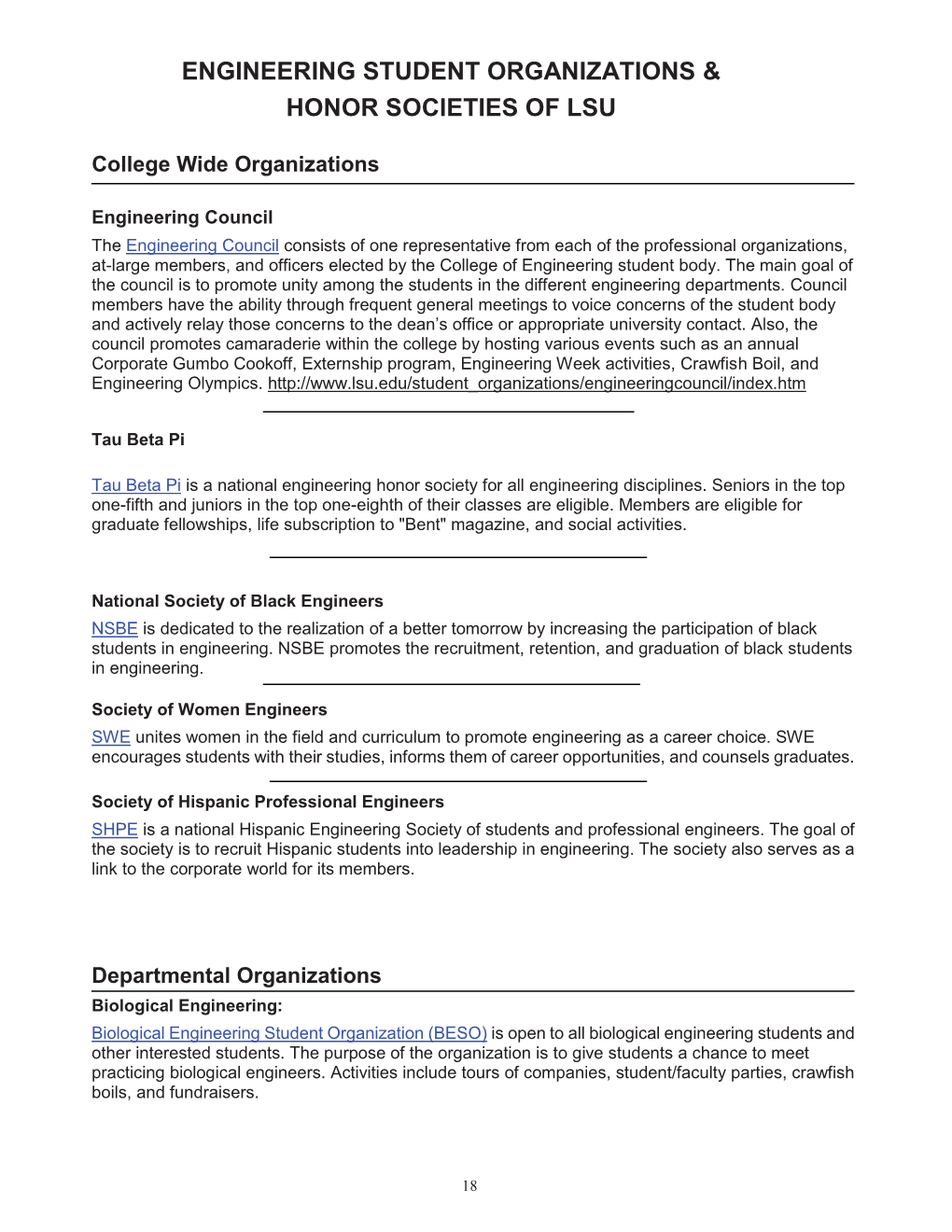 Engineering Student Organizations & Honor Societies Of