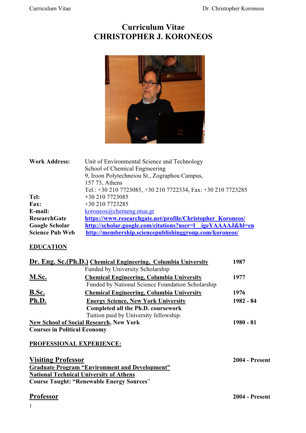 Curriculum Vitae CHRISTOPHER J. KORONEOS