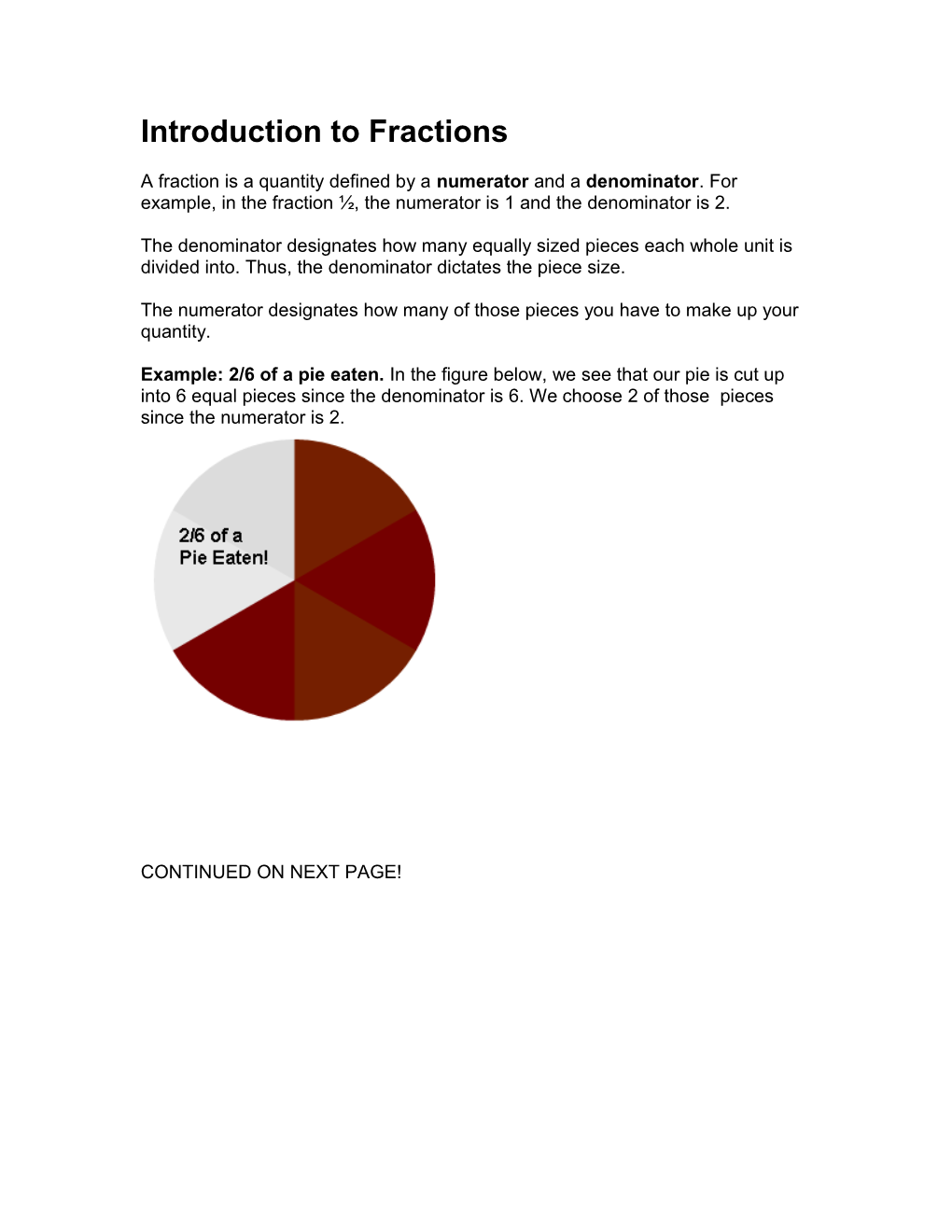 Introduction to Fractions